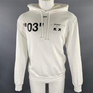 OFF-WHITE Size M Cream Logo Cotton Hoodie Sweatshirt